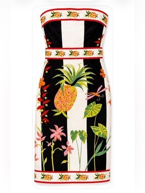 Vintage 2004 J.Crew Strapless Tropical Pineapple Sheath Dress